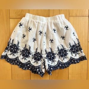 Zaful Embroidered Shorts White Navy Swim Cover Up Summer